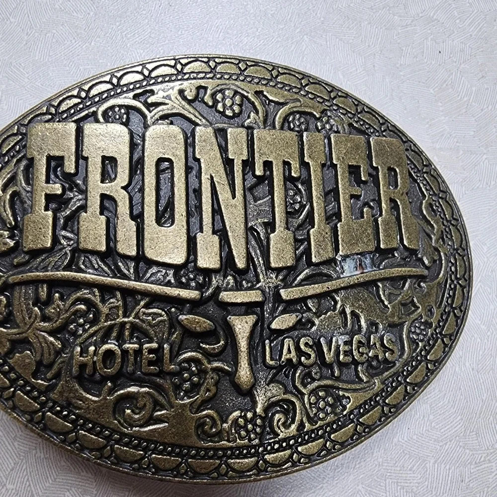 Vintage Brass Belt Buckle Frontier Hotel/Casino LAS VEGAS 3